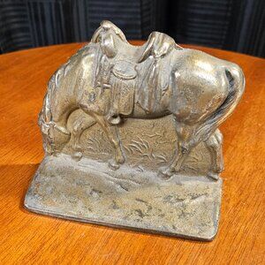 1 Vintage Bronze Bookend Western Saddle Grazing